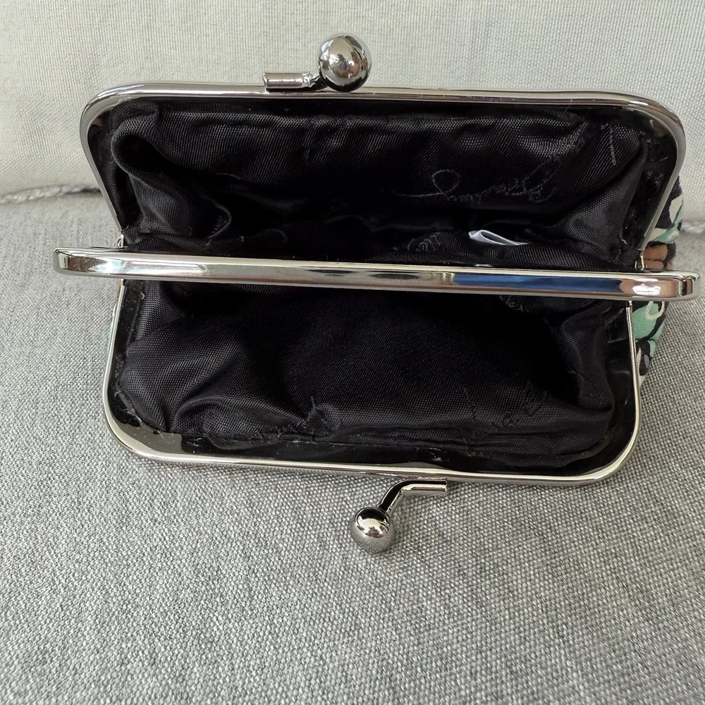 Vera Bradley Retired Sierra Stream Double Kisslock Coin Change Purse Blue Brown - Picture 3 of 7